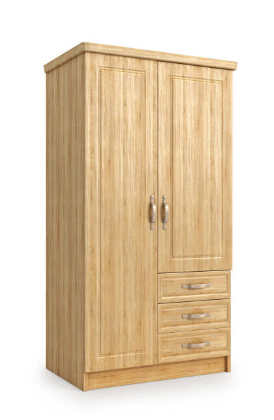 Wooden wardrobe with doors and drawers. 3d illustration